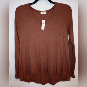 T.La by Anthropologie Terra Cotta Long Sleeve Top Waffle Knit